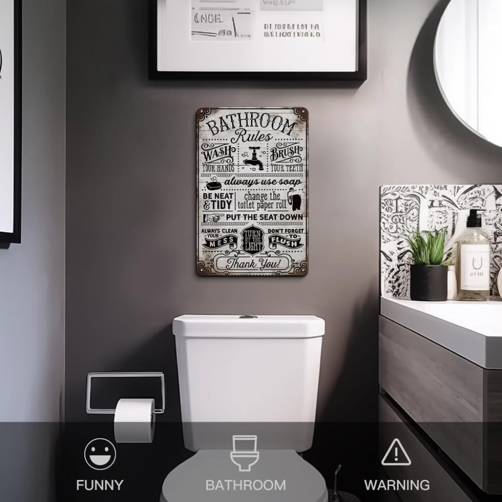 Vintage Bathroom Rules Wall Decor, 8x12 - Picture 3 of 3